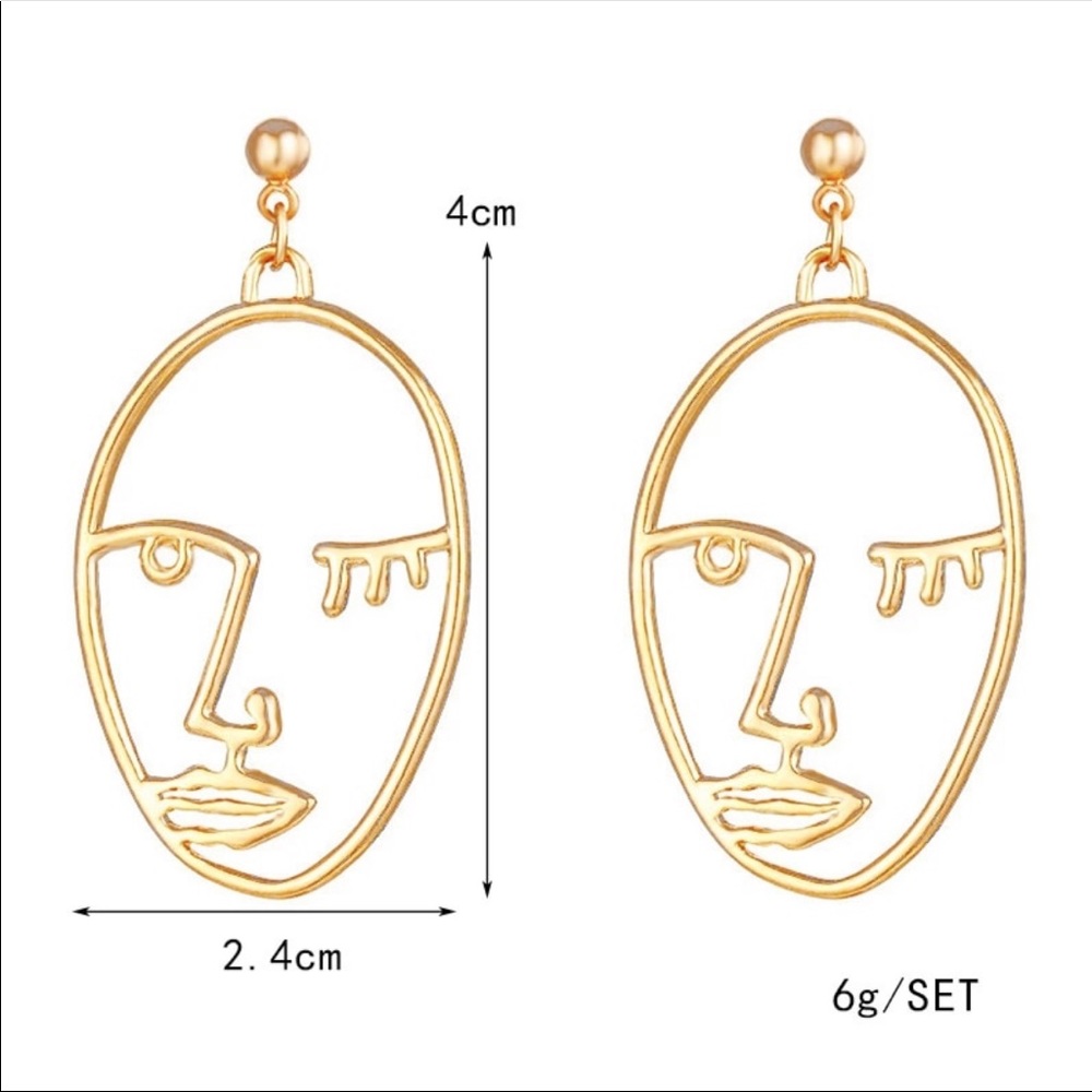 Dainty Face Outline Earrings - Picture 3 of 7